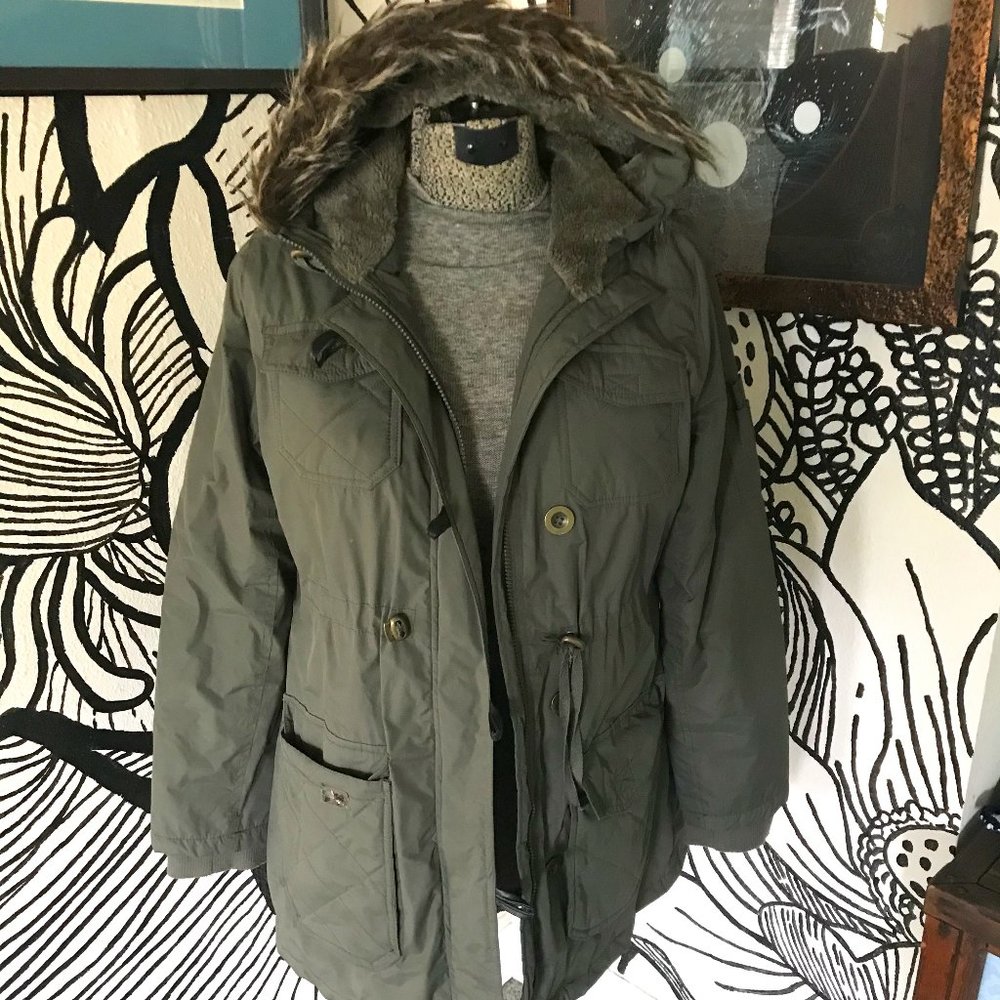 Olive Green Winter jacket with hood